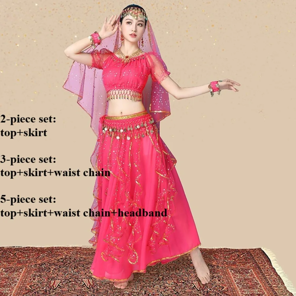 

Indian Uyghur Performance Dress Women Ethnic Dance Costume 2 3 4 Piece Set with Short Sleeve