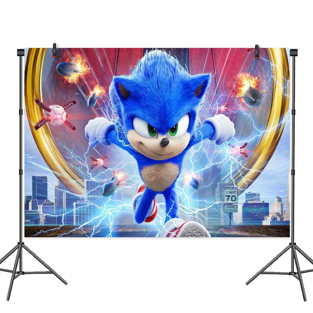 Cartoon Sonics Party Supplies Disposable Plates Tablecloth Cake Topper Banner for Kids Boys Birthday Party Decor Baby Shower