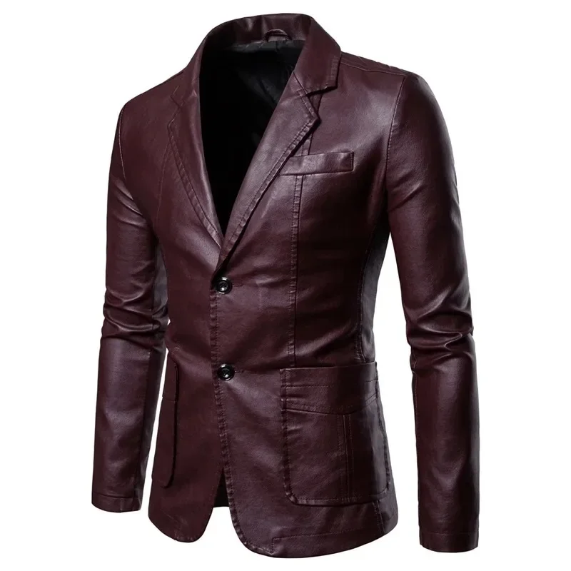 2025 blazer de couro homem primavera outono moda masculina jaqueta de couro vestido terno casaco masculino negócios casual plutônio preto blazers jaqueta