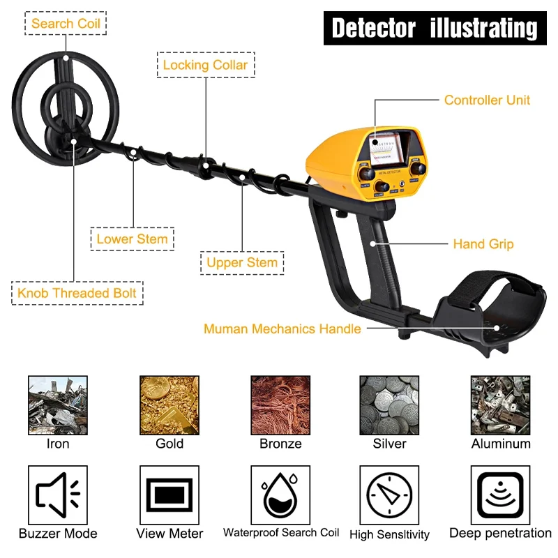 MD-5090 Metal Detector Underground Gold Detector Metal Length Adjustable Treasure Seeker Portable High Precision Hunter Detector