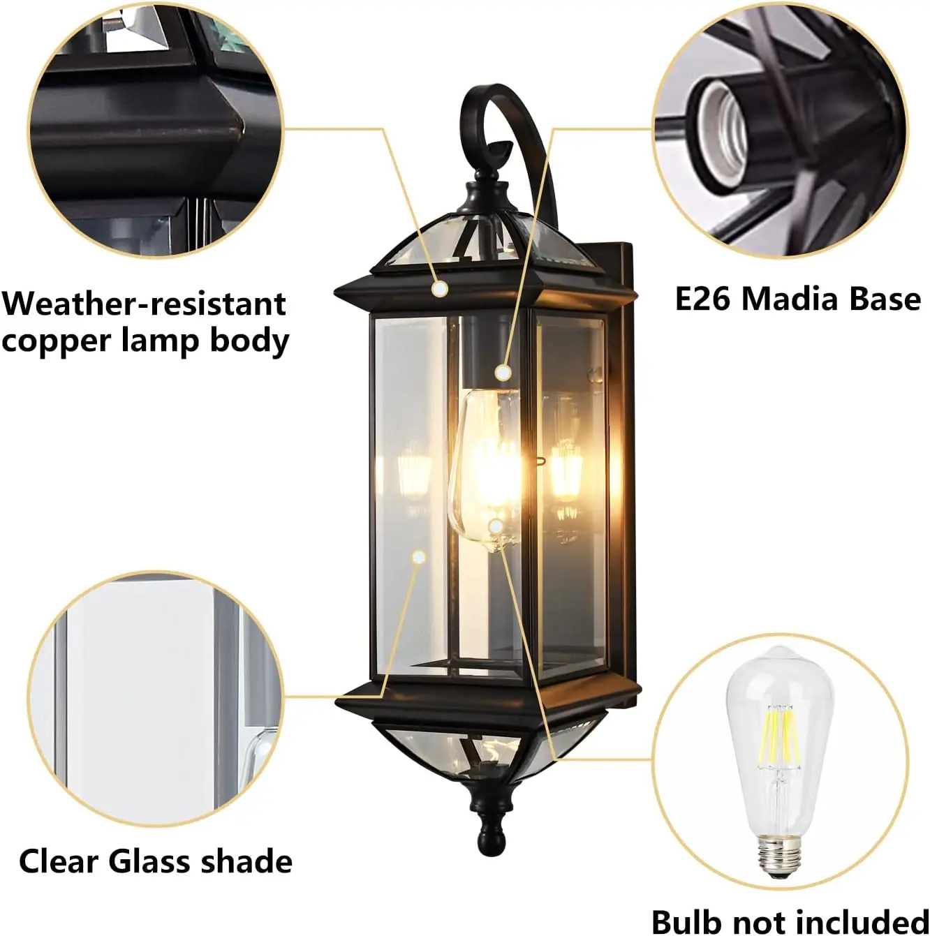 Exterior Light Fixture Oil Rubbed Bronze Anti-Rust Wall Lantern Fixture Waterproof Wall Mount