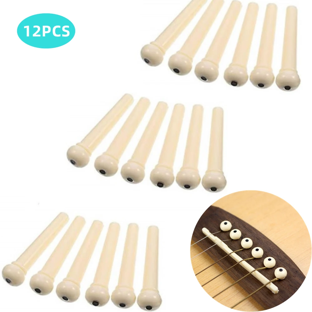 12 Pcs Guitar Bridge Pins Pegs Plastic White Bridges Pins Acoustic Guitar String End Peg Fixed Holder Tools Accessories