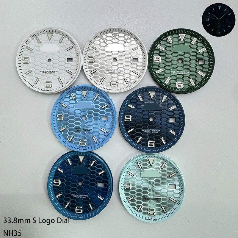 33.8mm NH35 Dial S Logo Dial Sterile Honeycomb Dial Suitable For NH35/NH36 Automatic Movement Vertical Lines Watch Accessories