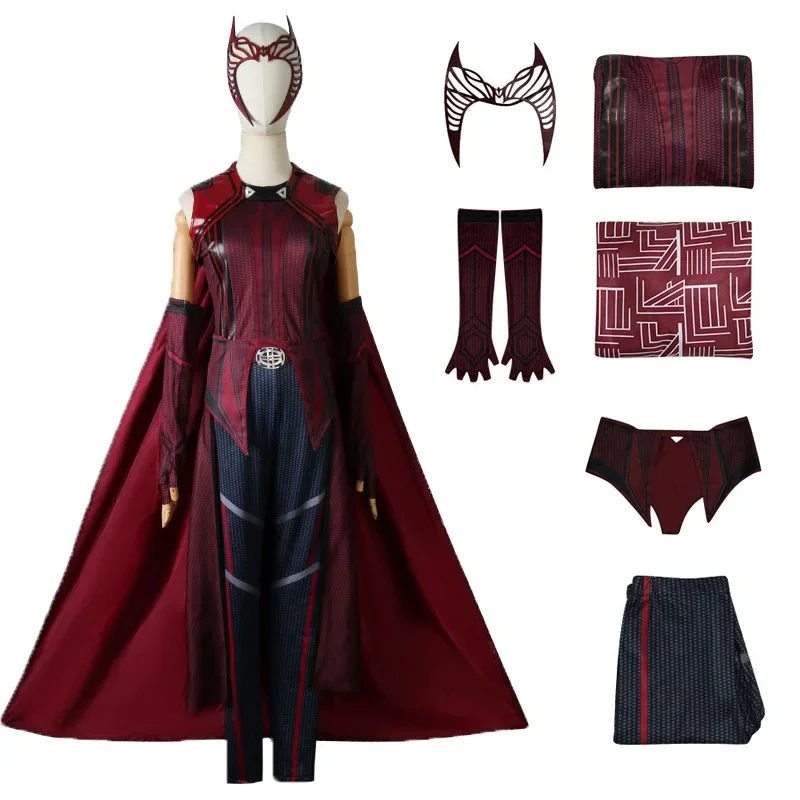 Disfraz de la película Scarlet Wanda Vision para mujer, Cosplay de bruja Con cómic, traje de carnaval, máscara, disfraz de Halloween, alta calidad