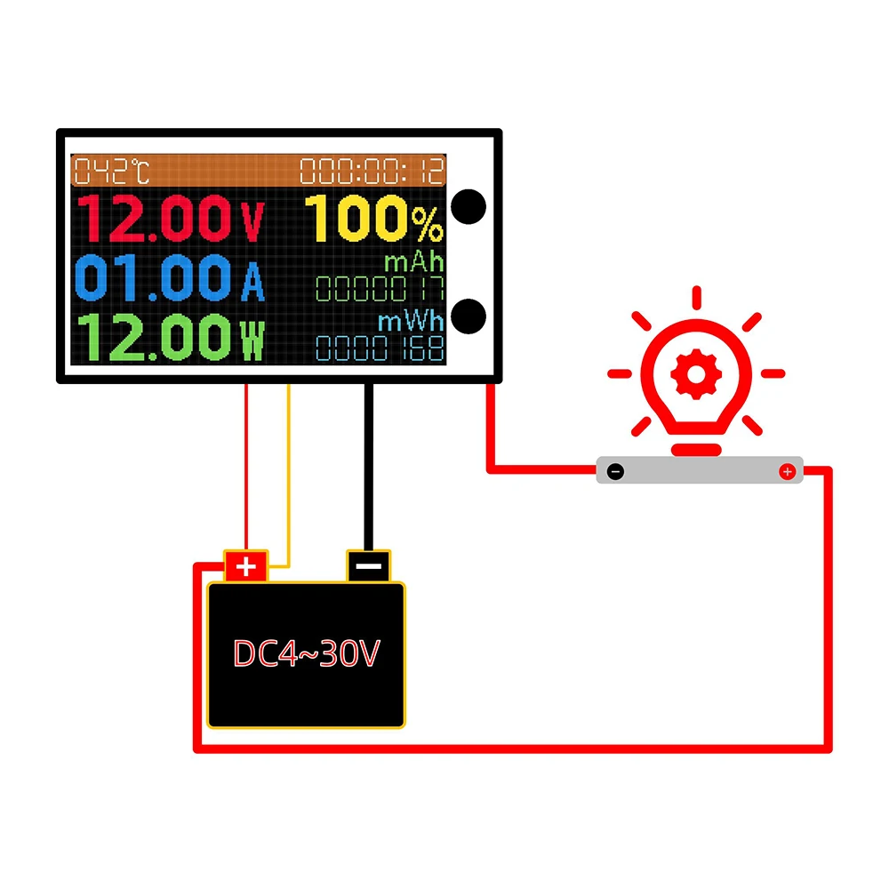 8 w 1 cyfrowy multimetr DC 4-30V 10/50/100A moc woltomierz energii amperomierz watomierz Tester pojemności wyświetlacz termometr LCD