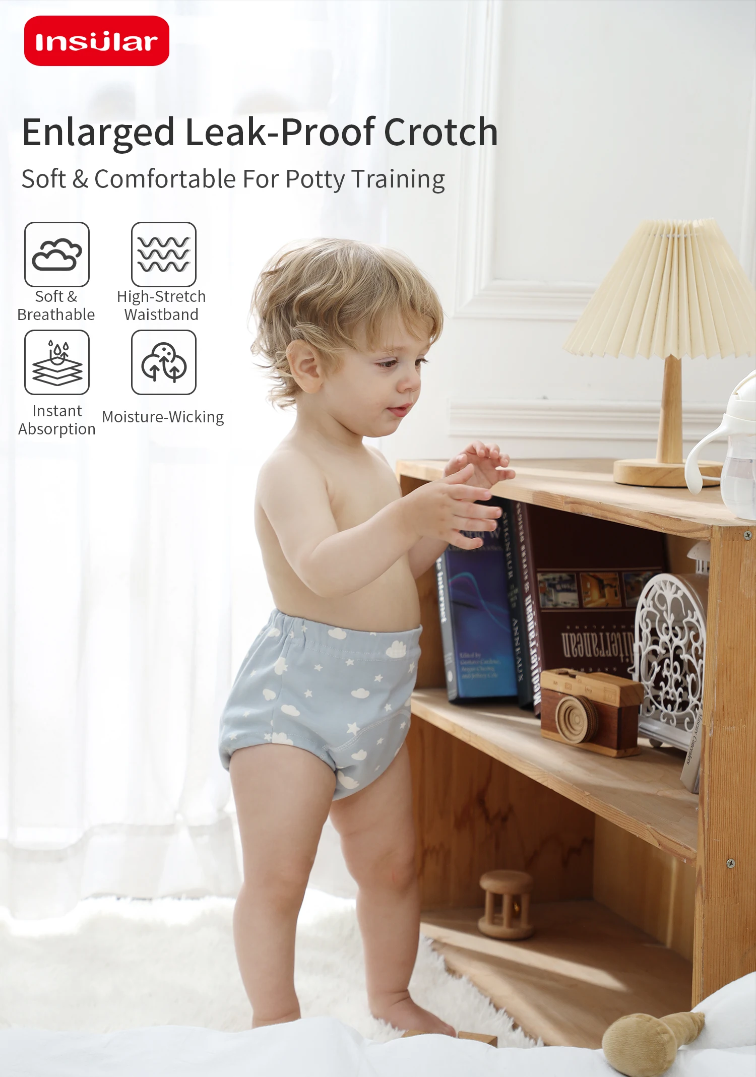 INSULAR 100%Cotton Baby Training Pants,6-LayerGauze,ToddlerPottyTrainingPants,ReusableClothDiaperCovers,Leak-Proof Diaper Liners