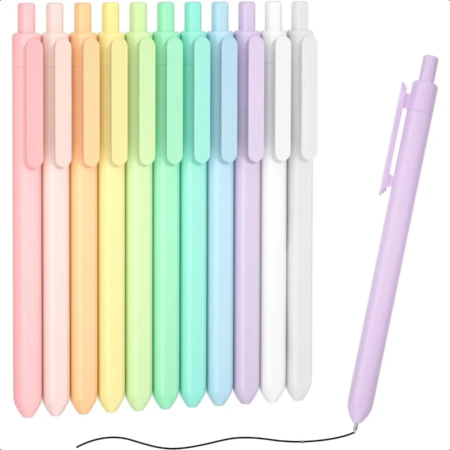 

Retractable Pastel Gel Ink Pens 11 Pack Black Ink Pens Cute Pens 0.5mm Fine Point for Writing Journaling Taking Notes School Of
