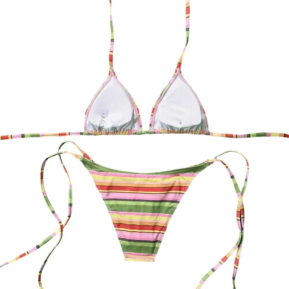 Adjustable Striped Two Piece Bikini - Lightweight Polyester Swimwear for Beach Spa and Pool Activities XS S M L