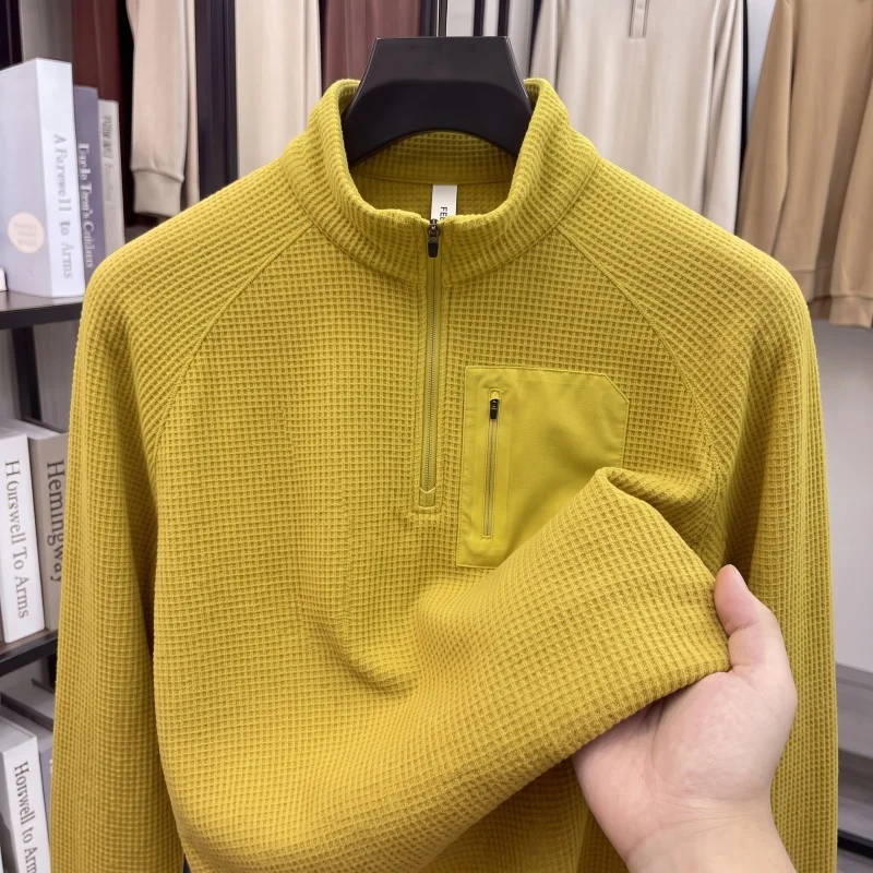 Man Long-Sleeved T-Shirt Half-Zip Breathable Quick-Dry Anti-Wrinkle Wear-Resistant Decorative Pocket Autumn New Fashion Menswear