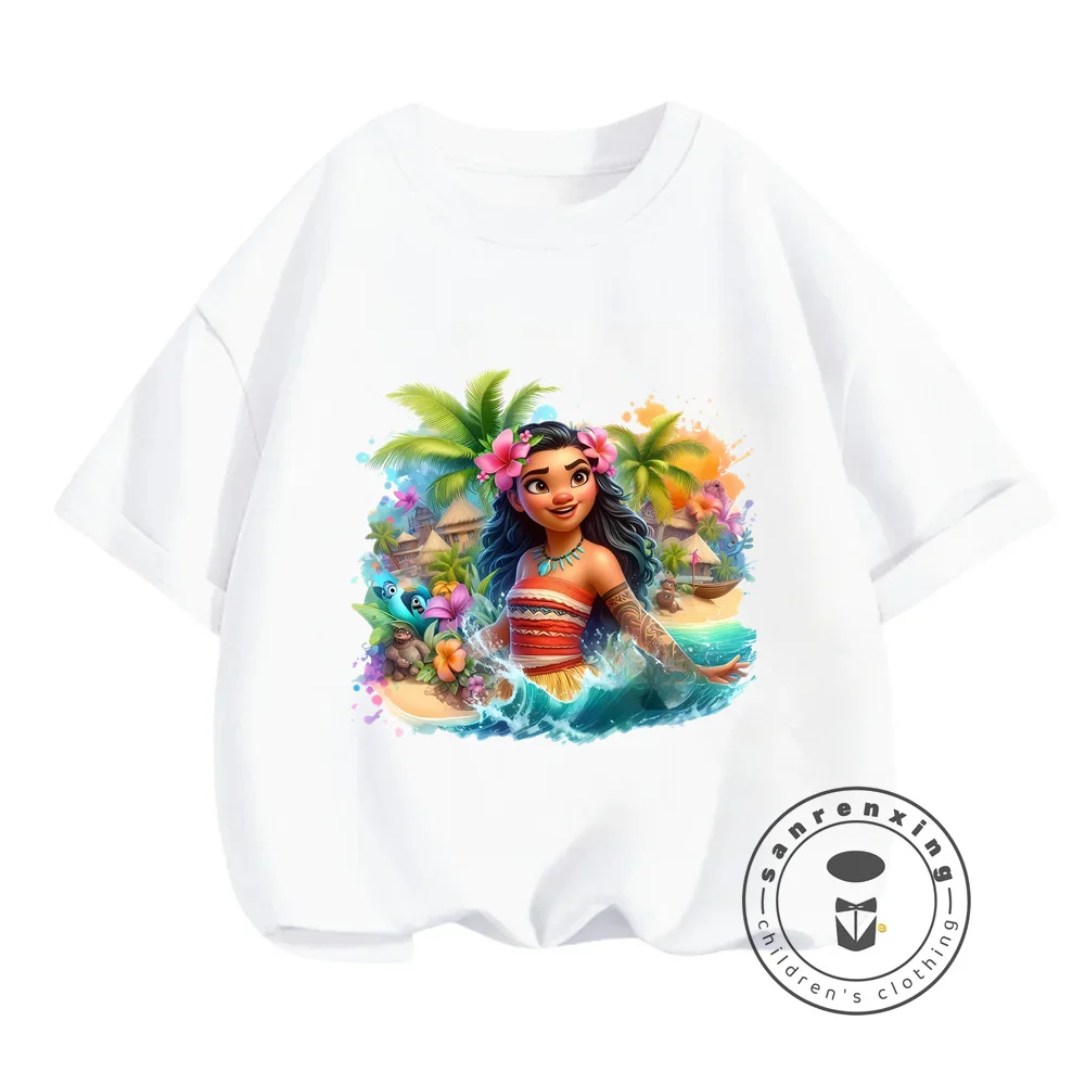 Cool Disney Moana Summer t-shirt Fashion-Forward Soft camicie larghe per ragazzi e ragazze che mostrano modelli di cartoni animati Kawaii creativi