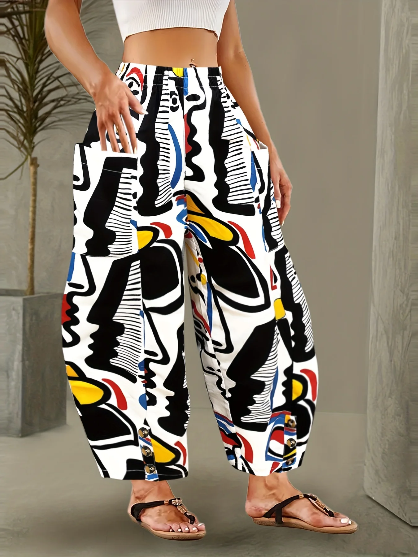 Pantaloni Casual da donna con stampa facciale Graffiti pantaloni a gamba larga primavera estate pantaloni larghi Streetwear quotidiano da donna