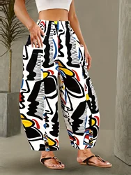 Pantaloni Casual da donna con stampa facciale Graffiti pantaloni a gamba larga primavera estate pantaloni larghi Streetwear quotidiano da donna elegante