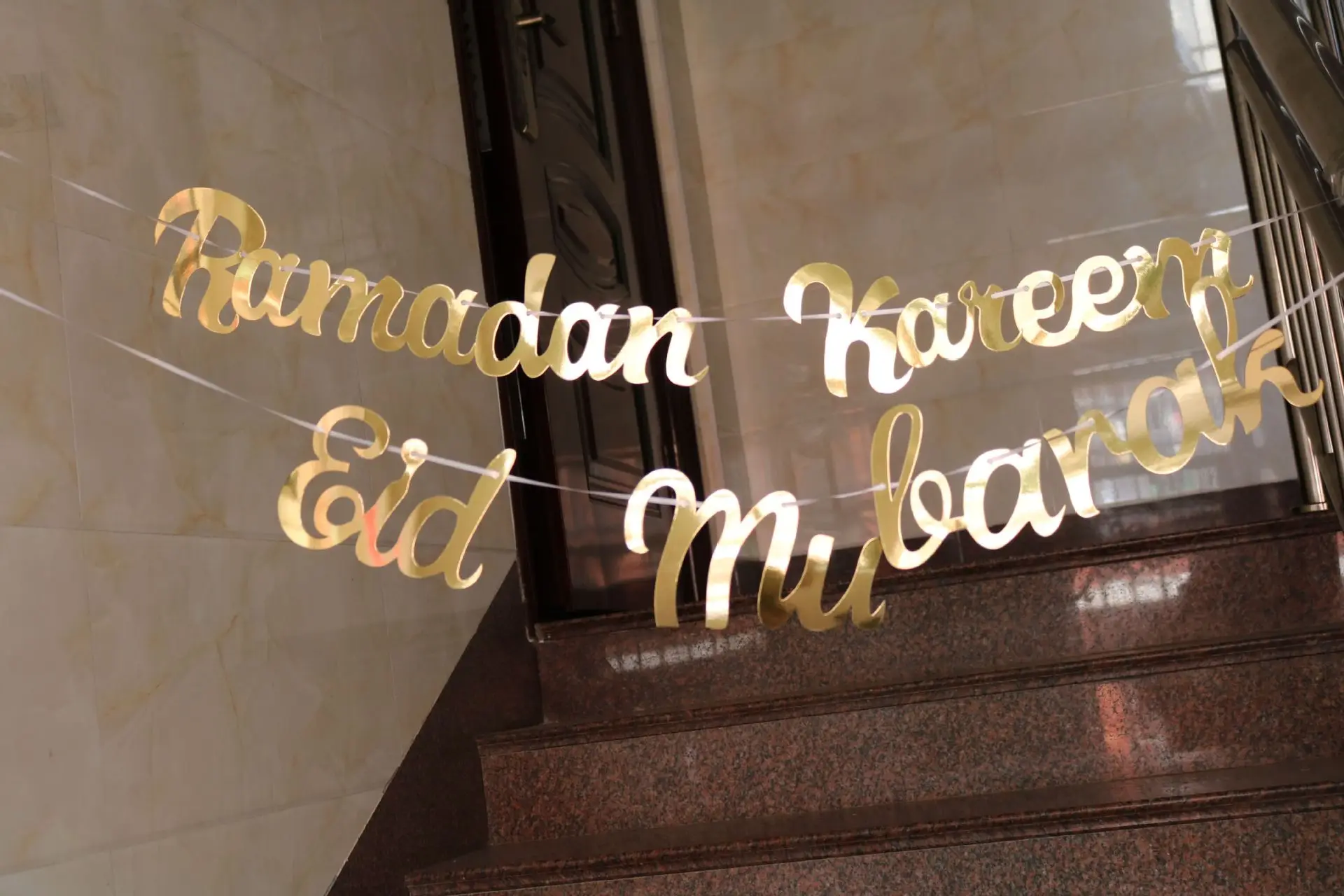 Glitter Mirror Eid Mubarak Ramadan Kareem Decoration Garlands Bunting Banner Gold Royal Blue Ramadan Decorations for Home