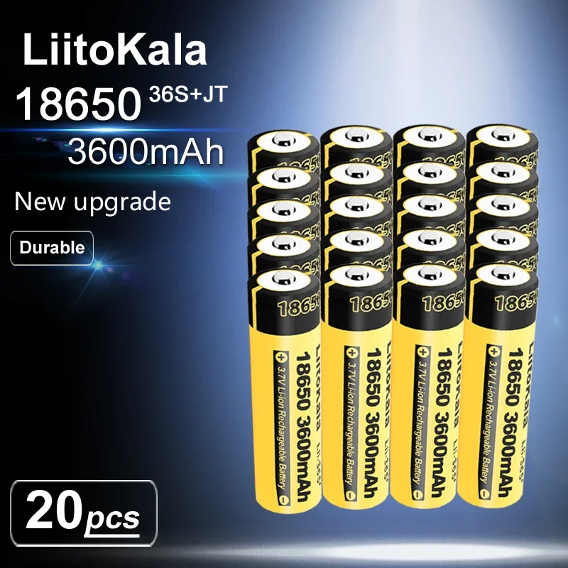 20pcs LiitoKala Lii-36S Pointed 18650 Battery 3600mah Capacity CDR 10A Max 20A 3.7V Rechargeable Li-ion battery For Flashlight