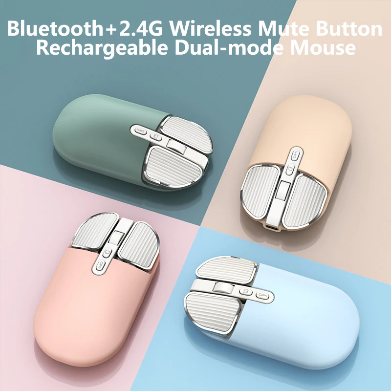 

Mute Button Rechargeable Female Cute Mice Bluetooth+2.4G Wireless Ultra Power Saving Dual-mode Mouse For Laptop Office Home
