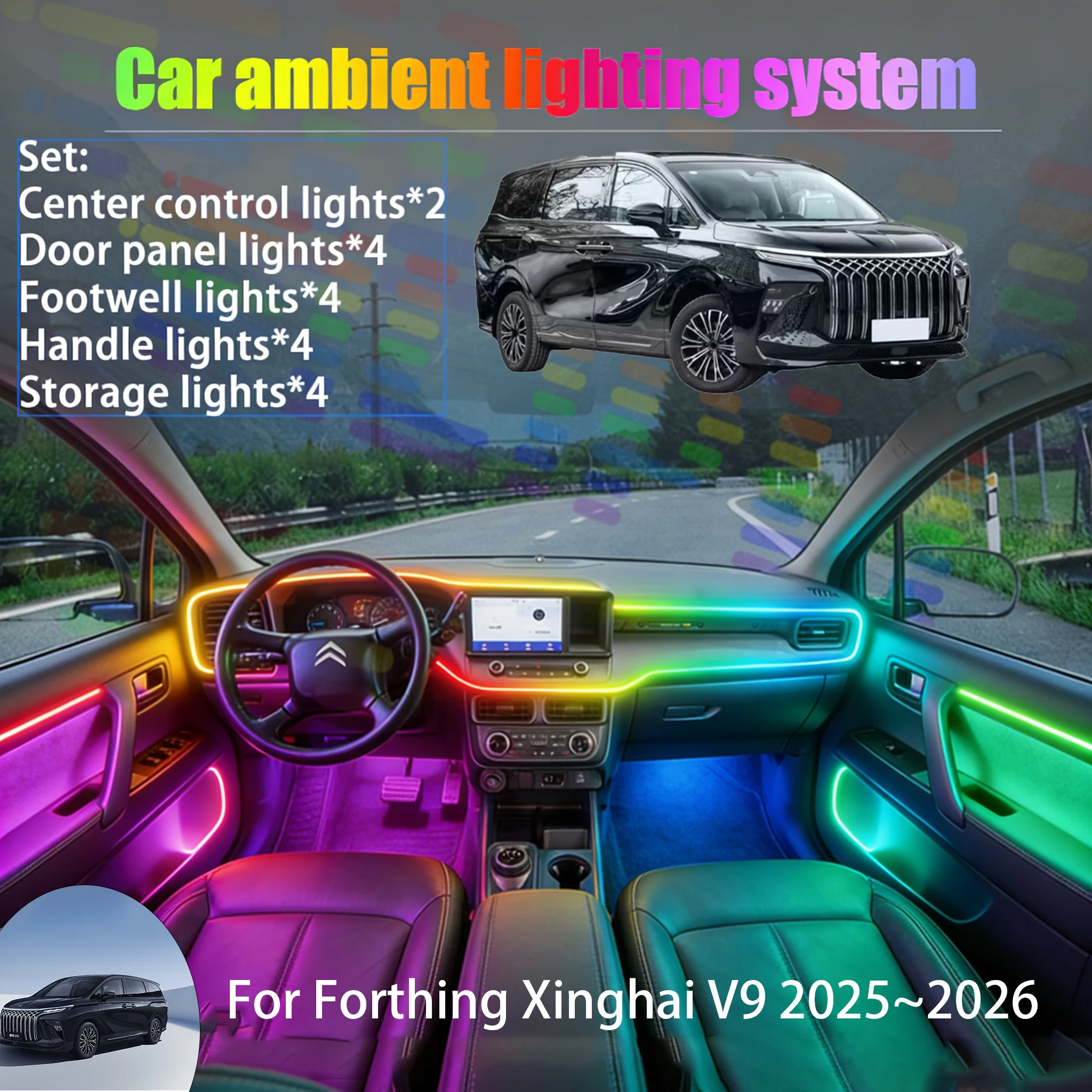 

Для Forthing Xinghai V9 2025~2026: Комплект светодиодной подсветки салона и багажника 2/18 в 1, USB RGB, с эффектом потока