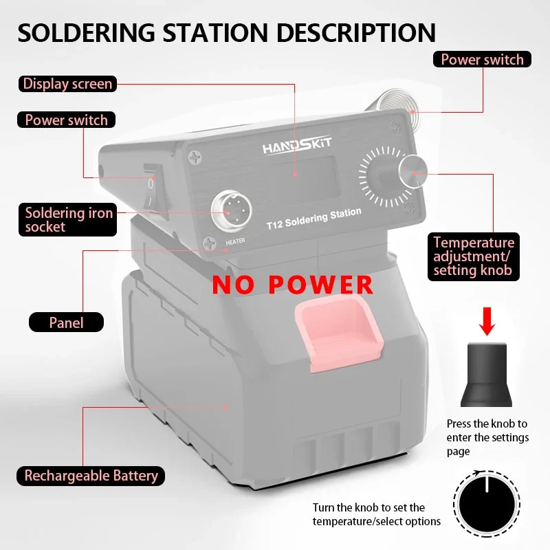 T12 Soldering Station LCD Digital Temp Adjust Soldering Iron Equipment Portable Home Electronics Repair Rework Tool Set No Power image 4