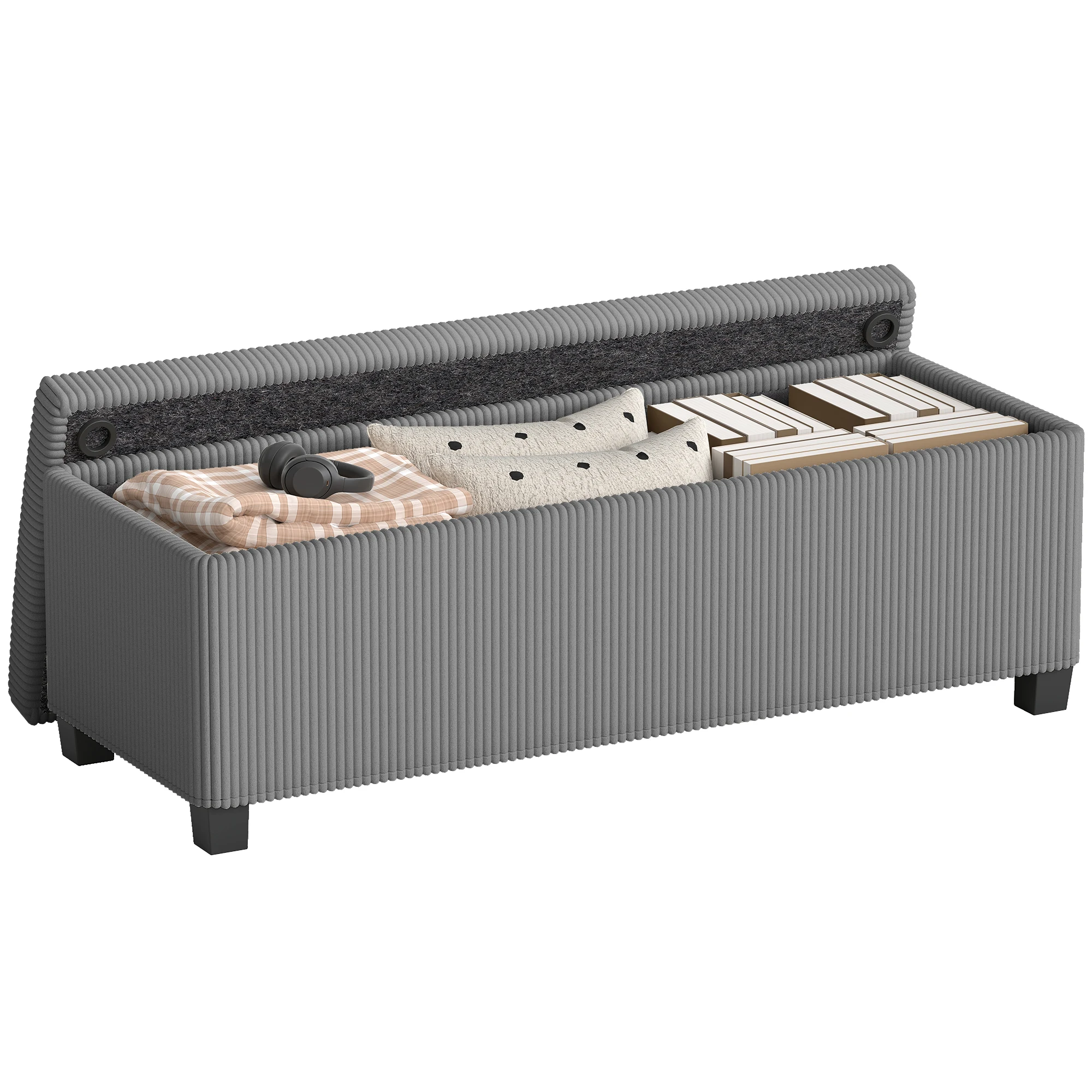 HOMCOM Banco de almacenamiento 84L, puf para sala de estar, almacenamiento al pie de la cama, reposapiés de terciopelo acanalado con tapa, salón