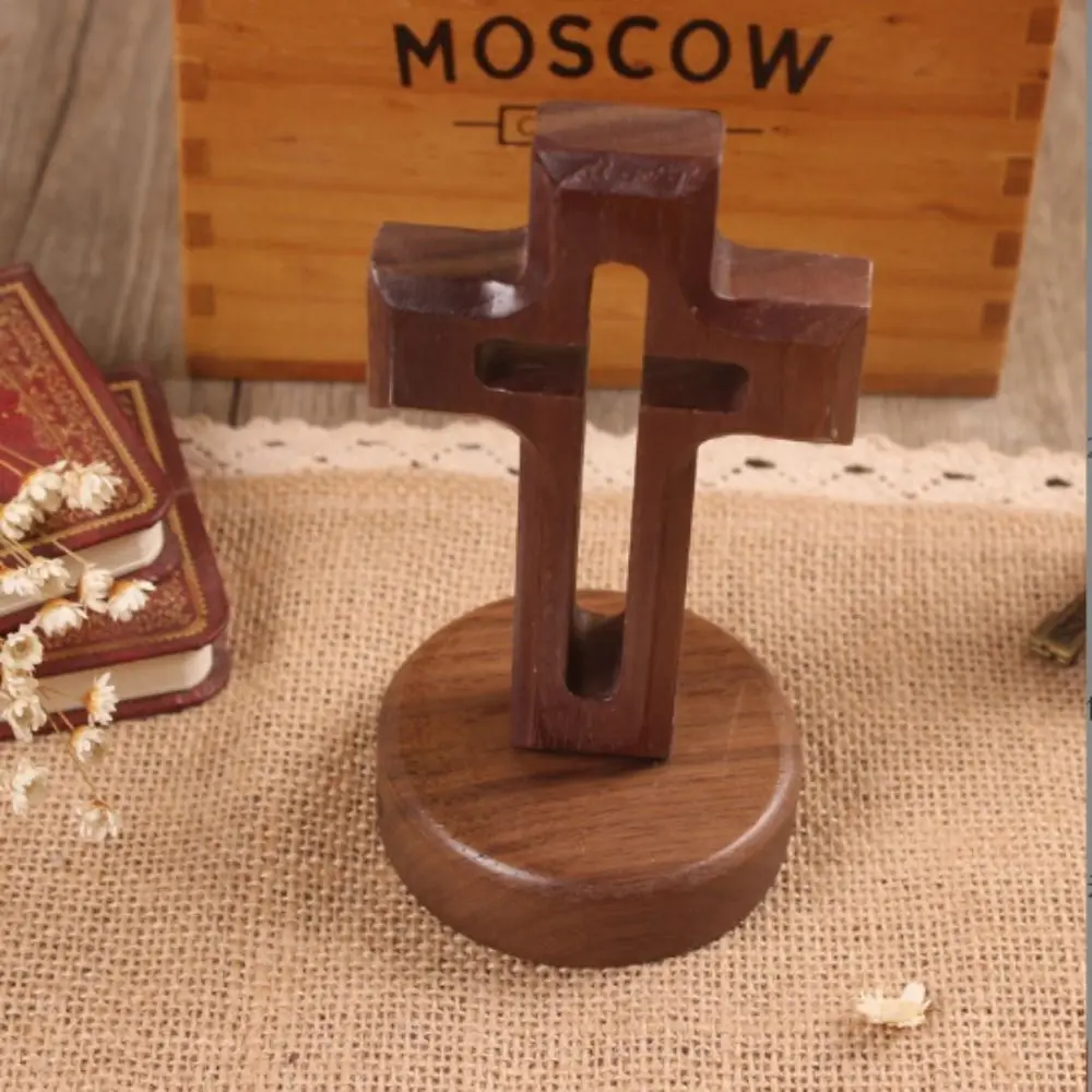 

Portable Vintage Wooden Crosses Detachable with Base Religious Crosses Ornament Standing Crucifix Sculpture Gift