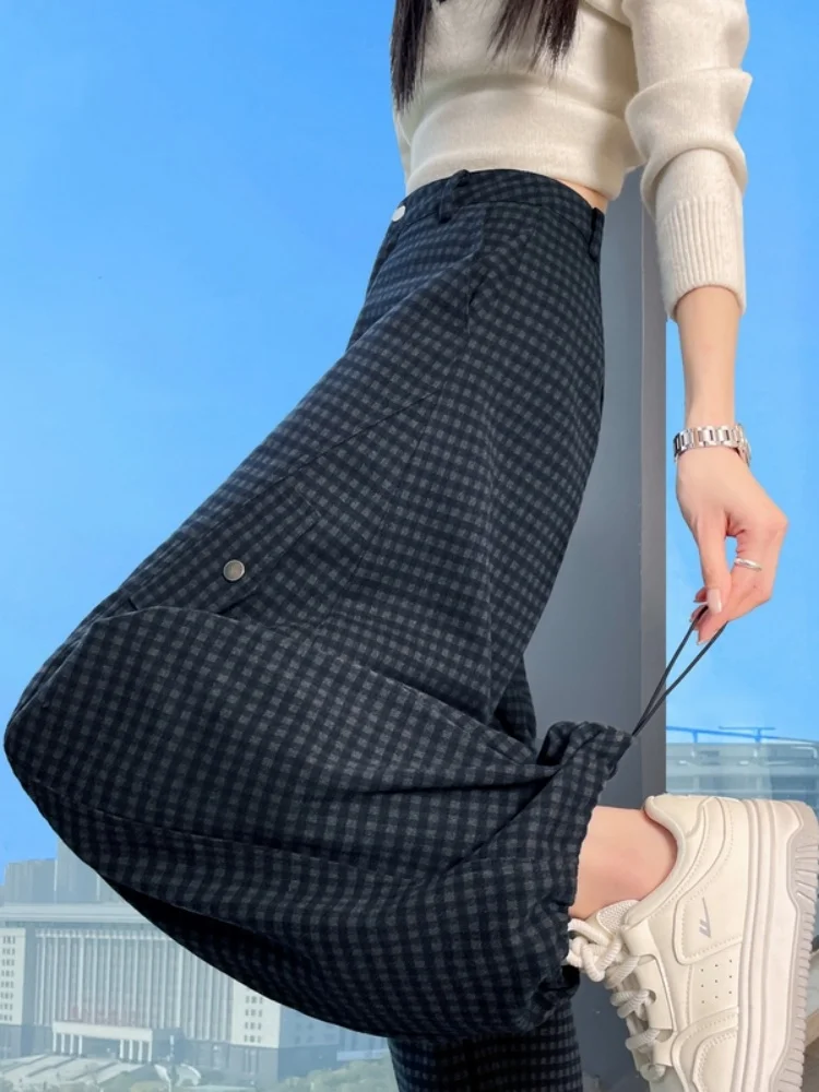 High Waist Wide Leg Pants Women's Loose Fit Sporty Drapey Plaid Patterned Autumn New Style Slimming Concealing Trousers