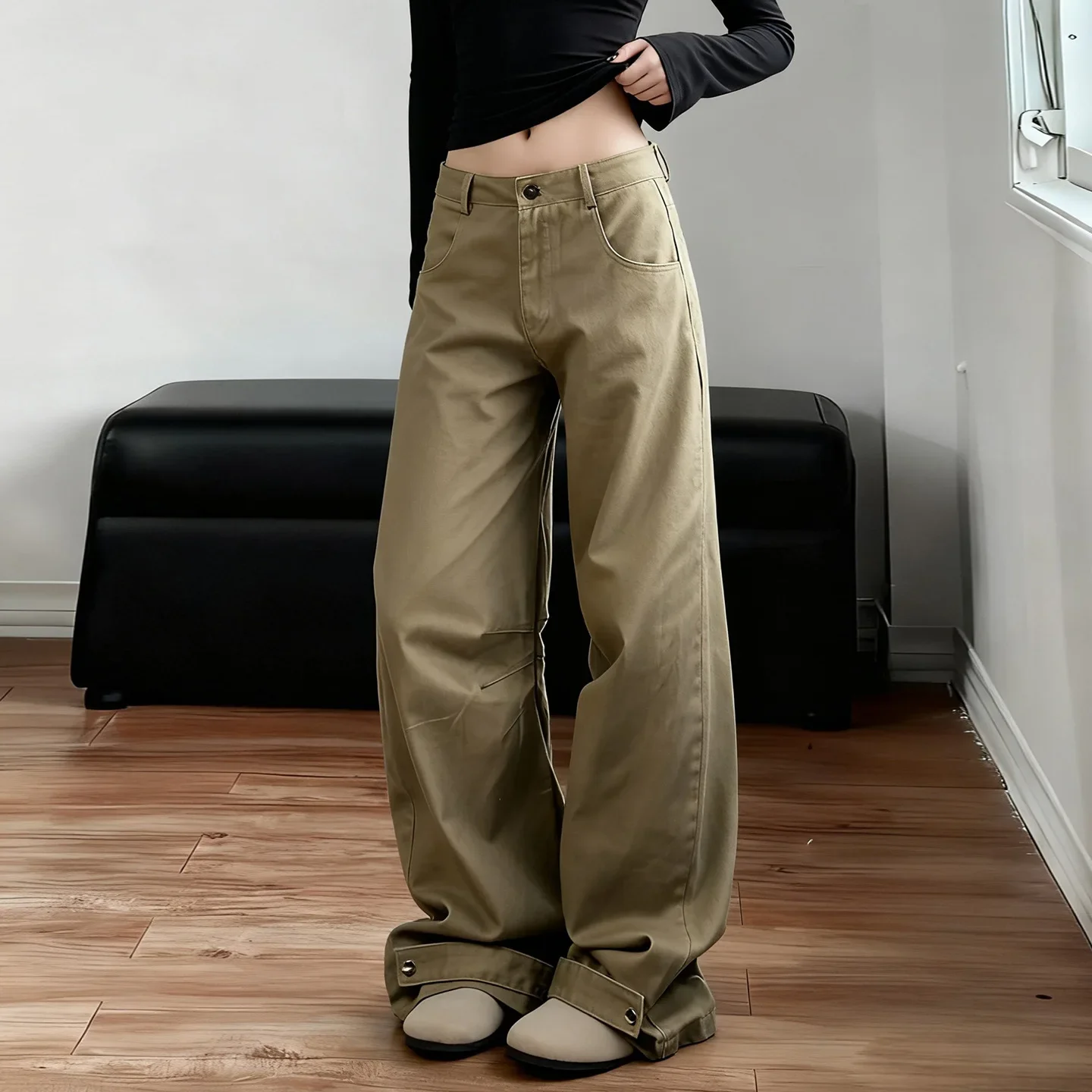 

Y2K Straight Leg Jeans European American Street Style Design Solid Color Slim Fit Pants