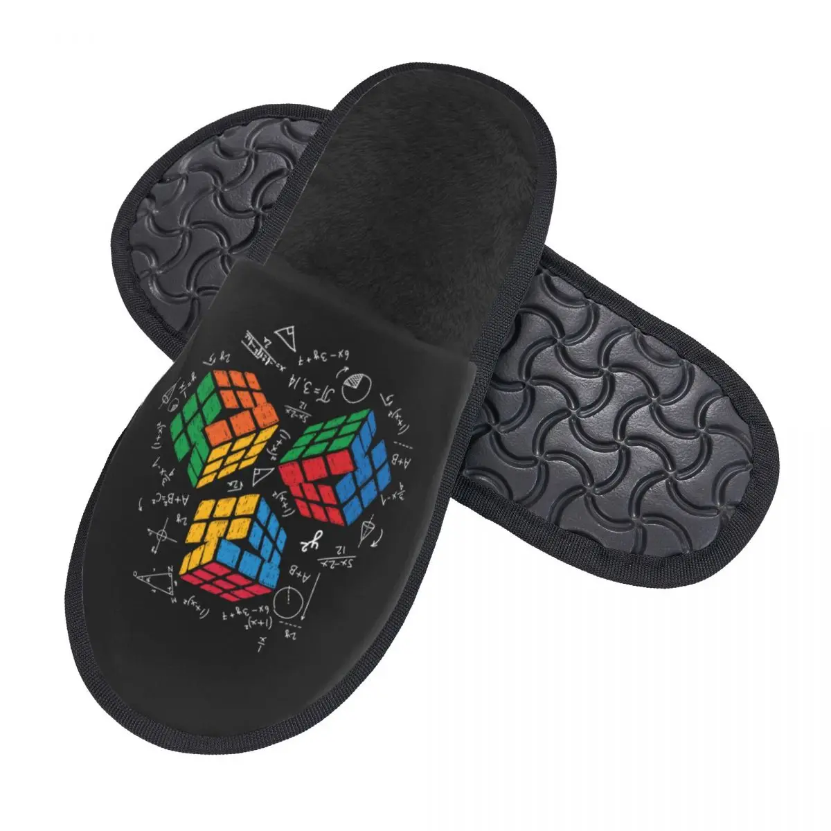 Custom Print Women Math Rubiks Cube House Slippers Soft Warm Geek Teacher Gift Memory Foam Fluffy Slipper Indoor Outdoor Shoes