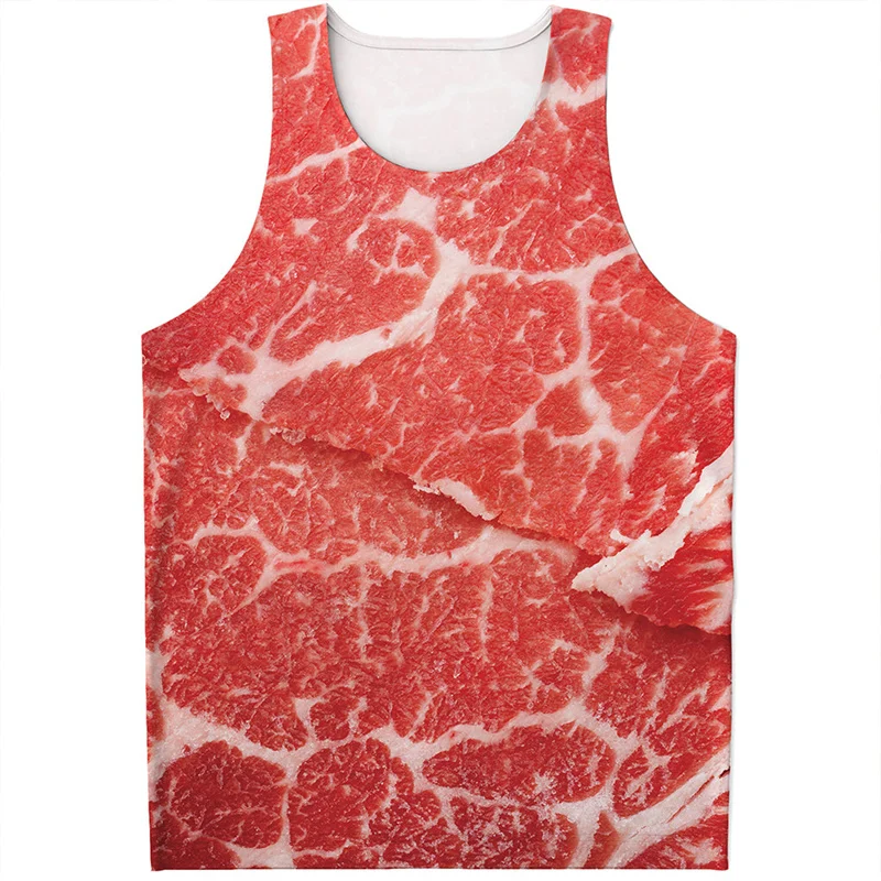 Fresh Meat Beef 3D Printed Tank Top For Men Personality Oversized T-shirt Tops Male Clothes Quick Dry Vest Sleeveless Tees