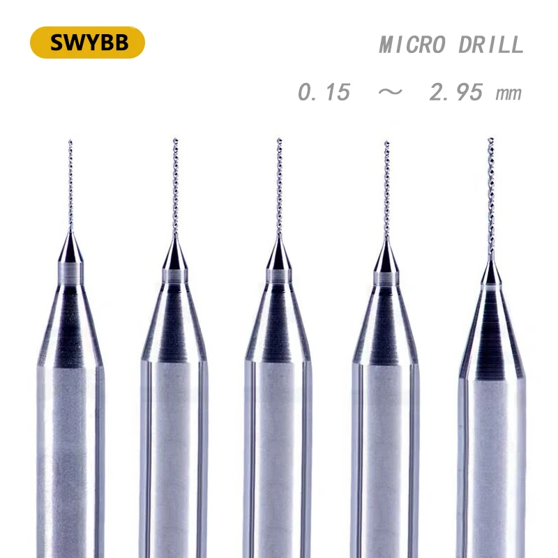 Micro Tungsten Carbide Steel Twist Drill Mini Shank 3mm Diameter 0.15~2.9mm CNC Metal Small Hole Making Aluminum Stainless Steel