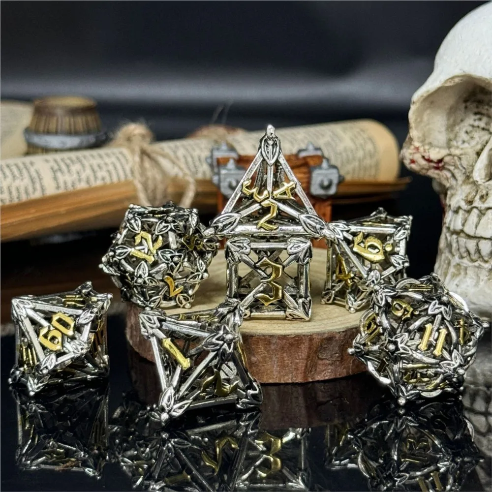 

7 metal dice DND Dragon and Dungeon Running Team board game dice set rose hollow dice