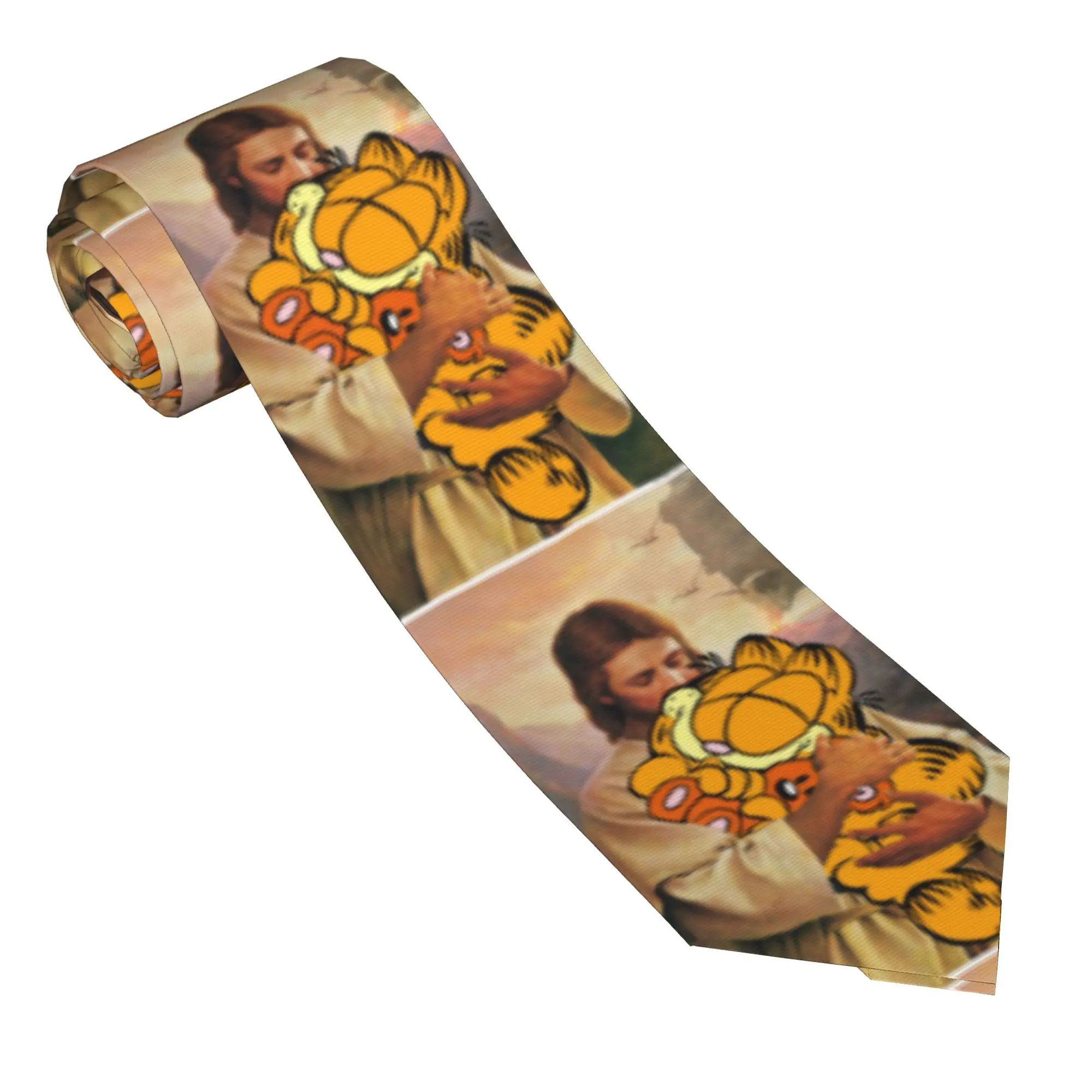 Corbatas con diseño de Jesús Garfield, 8 cm, clásicas, divertidas, con meme de gato de dibujos animados, accesorios para camisa, corbatas, regalo de boda