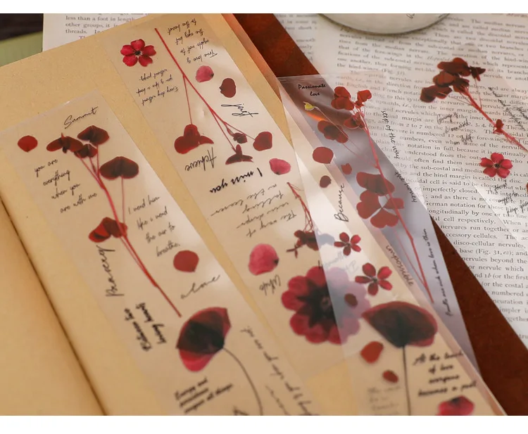 5pcs/pack PET Stickers Flower Blooming and Falling Series Creative Plant Pattern Hand Account DIY Decorative Stickers