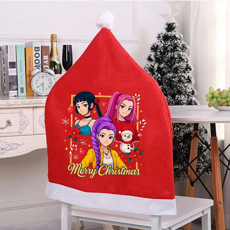 

K Pop Demon Hunters Рождественский чехол на стул Аниме Домашнее украшение для обеденного стола Рождественская атмосфера Одевание Мультяшный чехол для украшения комнаты