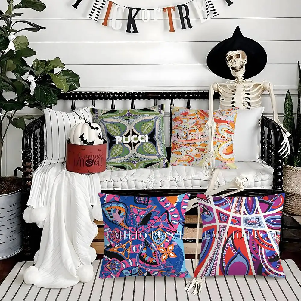

Fashion E-EE-EmilioS P-PucciS Pillow Case Soft Plush Fabric Double Sided Print Decorative Home Living Room Gift Cushion
