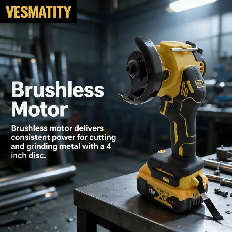 Cordless Angle Grinder 4 Inch Brushless Digital Display Rechargeable Polishing Cutting Tool for Metal Wood Processing