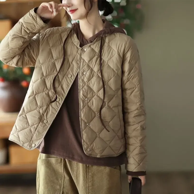 Outono e inverno estilo europeu Lingge jaqueta feminina à prova de vento jaqueta de pato branco