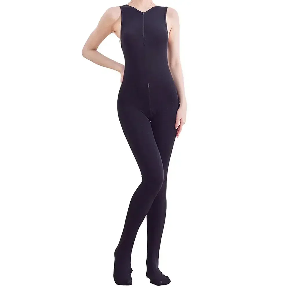 New Women Winter Warm Body Shaping Jumpsuit Zip Crotchless Sleeveless Thicken Set Bodysuits Thermal Underwear Leotard Tights