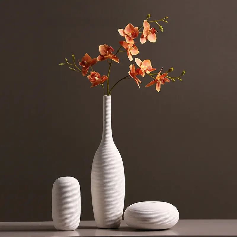 Simple Modern White Ceramic Vase for Living Room Creative Flower Arrangement Model House Bogu Frame Decorative Ornament