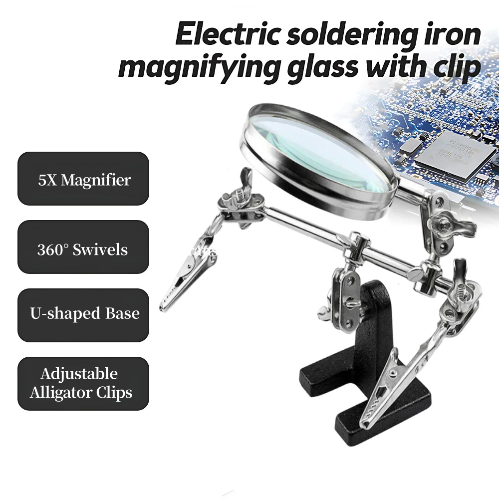 Welding Auxiliary Clip Magnifier Electric Circuit Board Repair Welding Iron Bracket Adjustable 5X Desktop Loupe