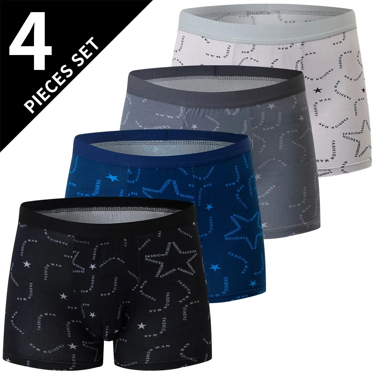 4 Pack European and American Size MEN\'S Printed Fashion Boyshort Comfortable MEN\'S Waist plus Size Underwear Sexy Swimming Trunk