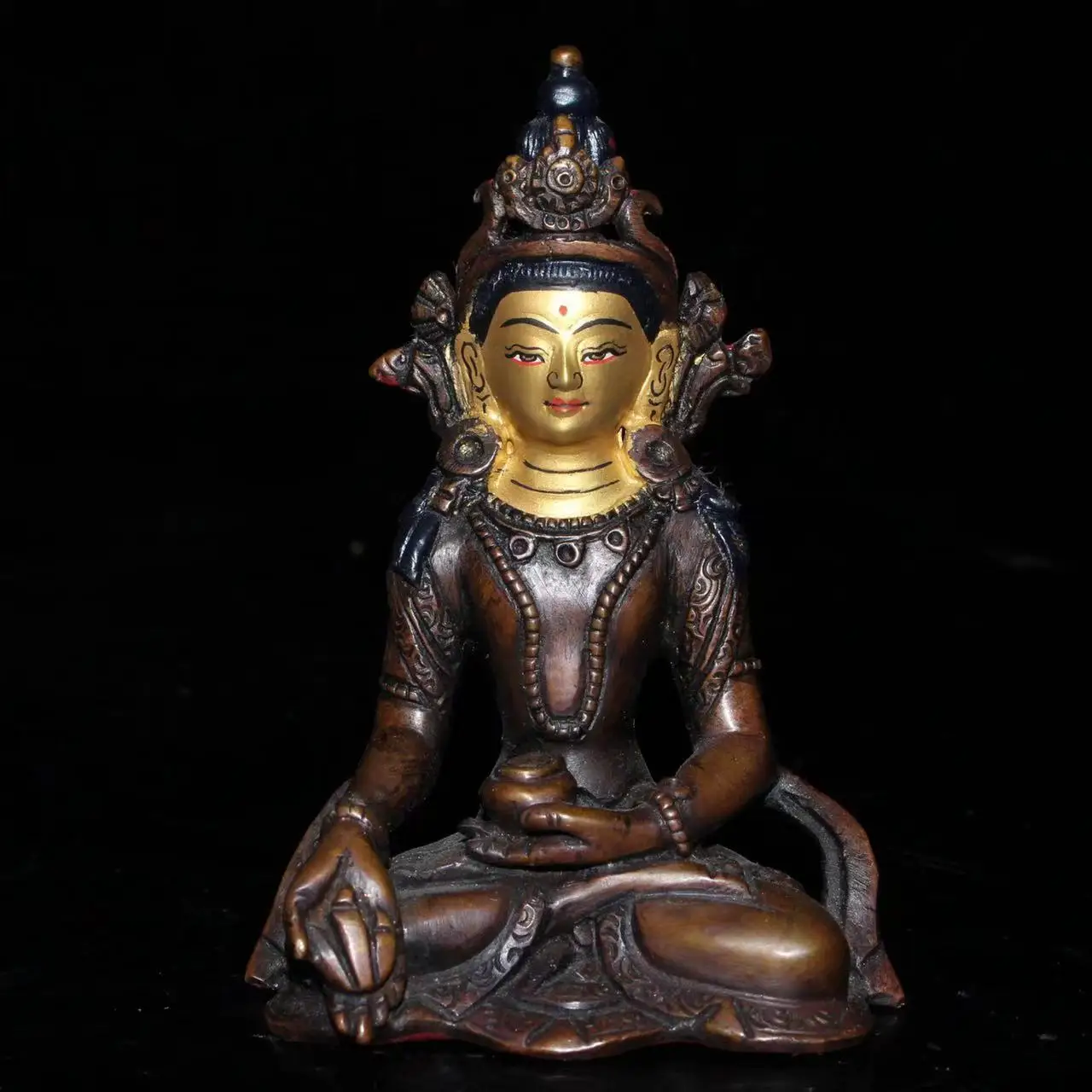 Antique Collection Tibetan Buddhism Nepalese Bronze White Tara Buddha Statue Ornament