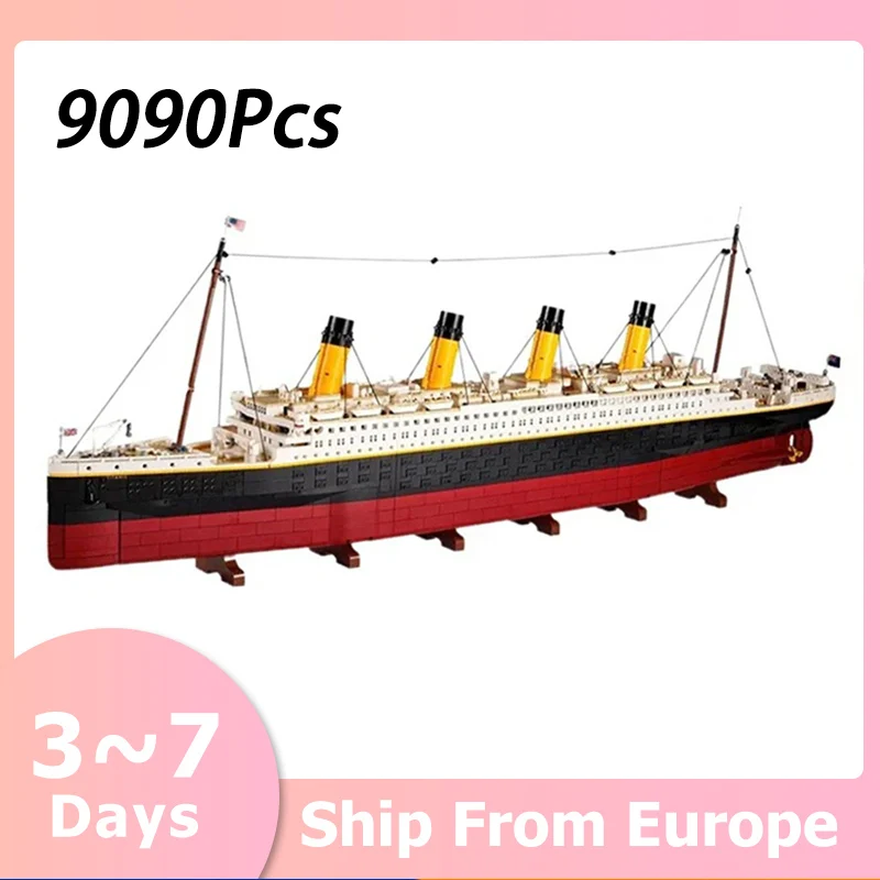 9090 Stuks Grote Cruiseboot Schip Stoomschip Titanic Model Bouwstenen Desktop Decoratie Diy Verjaardagscadeautjes Compatibel 10294