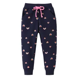 Jumping Meters New Arrival Girls Sweatpants Rainbow Print Hot Selling Drawstring Toddler Kids Trousers Pants Full Length Kids