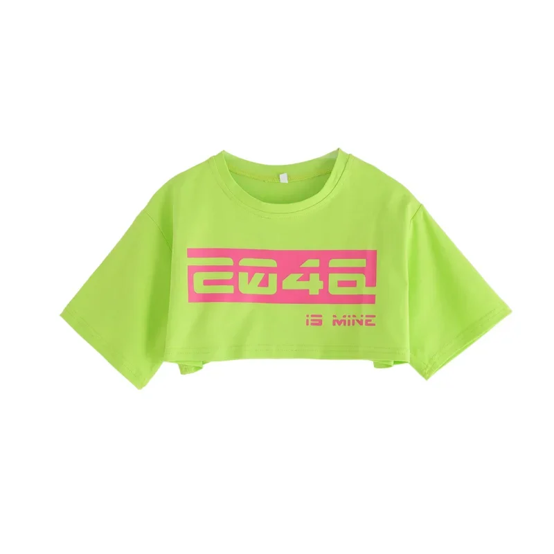 Mädchen Hip Hop Straßenkleidung Grün Crop Tops Silber Lederrock für Kinder Streetwear Kostüm Jazz Dance Kleidung