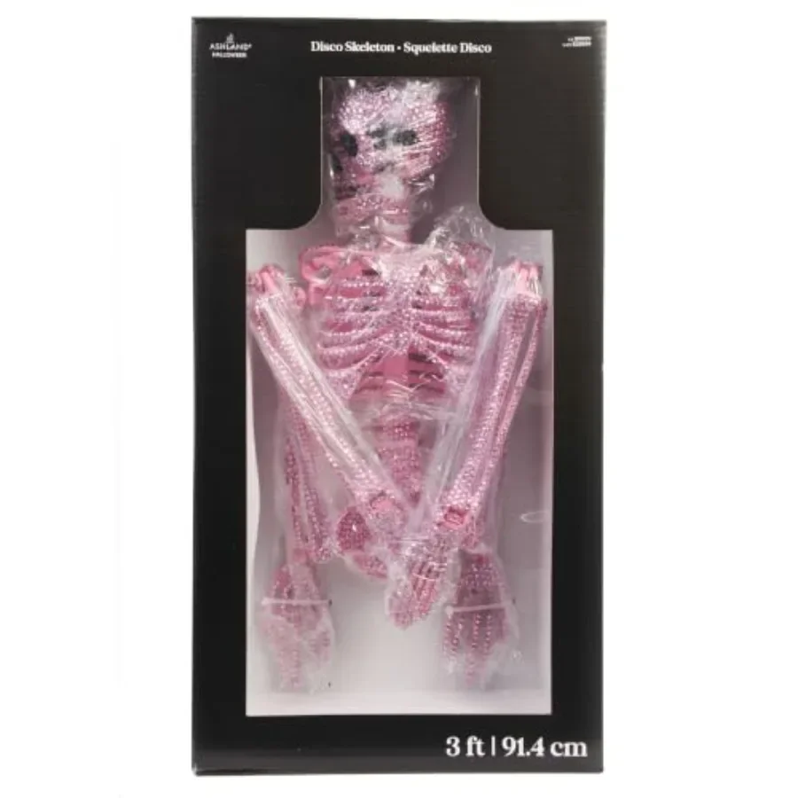 Ashland 3ft. Rhinestone Disco Skeleton for Halloween decoration, plastic material, white with silver rhinestones, ultra-sparkly
