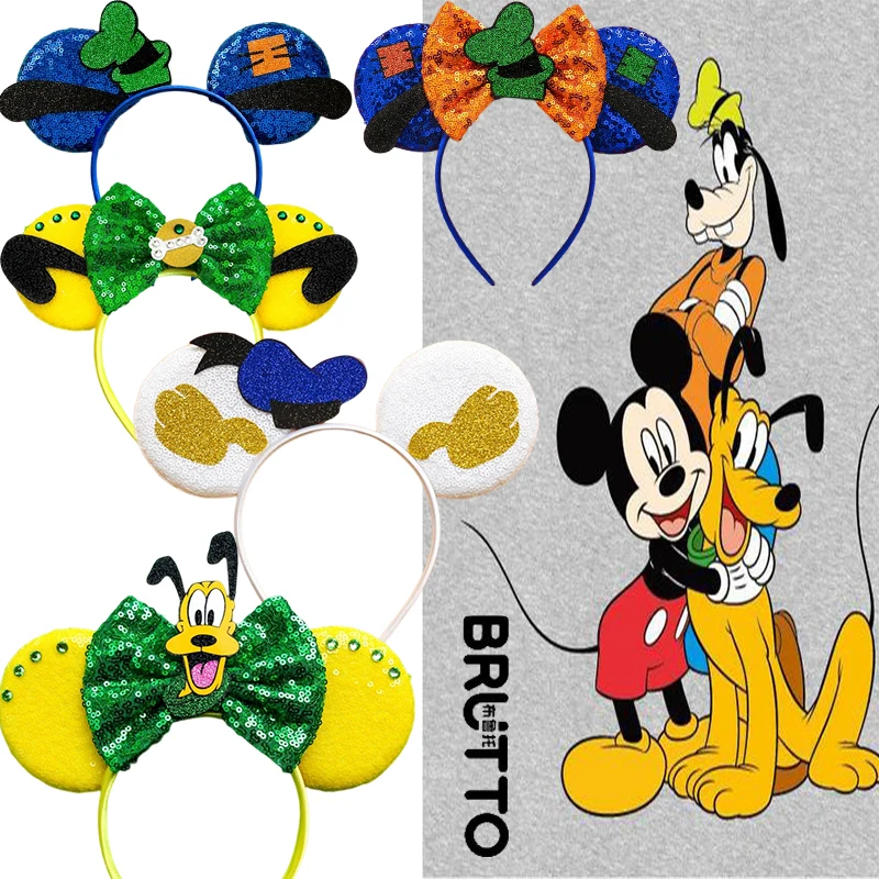 Disney Anime Goofy Hat Headband Women Cosplay Adult Pluto Hairband Girls Sequins Bow Bone Mickey Hair Accessories Festival Gift