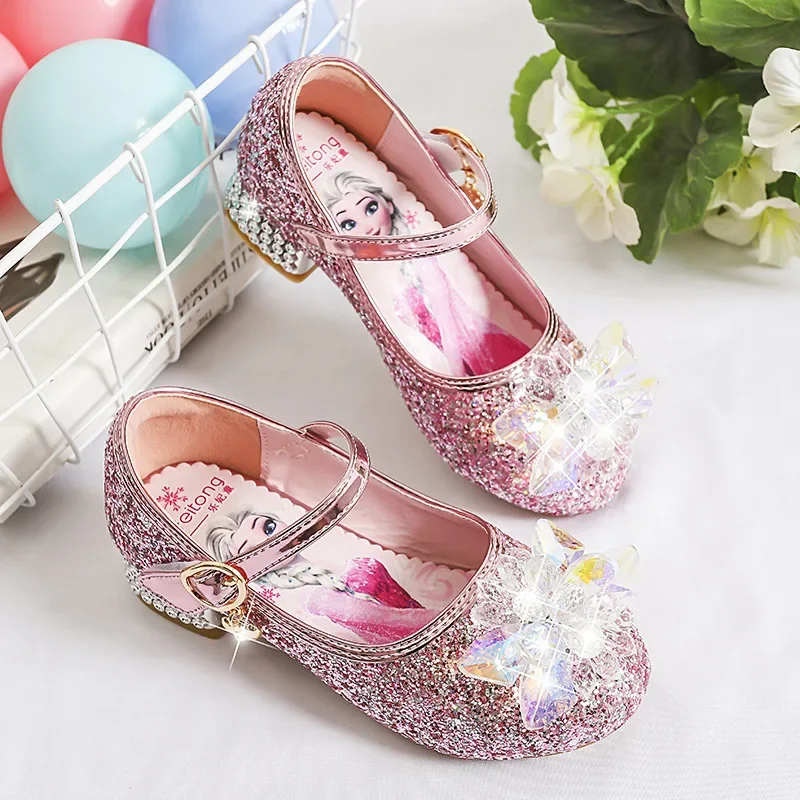 Disney Princess Crystal Shoes New Girls Single Shoes Frozen Aisha Sophia Rhinestones Shoes Performance Elegant Party Shoes