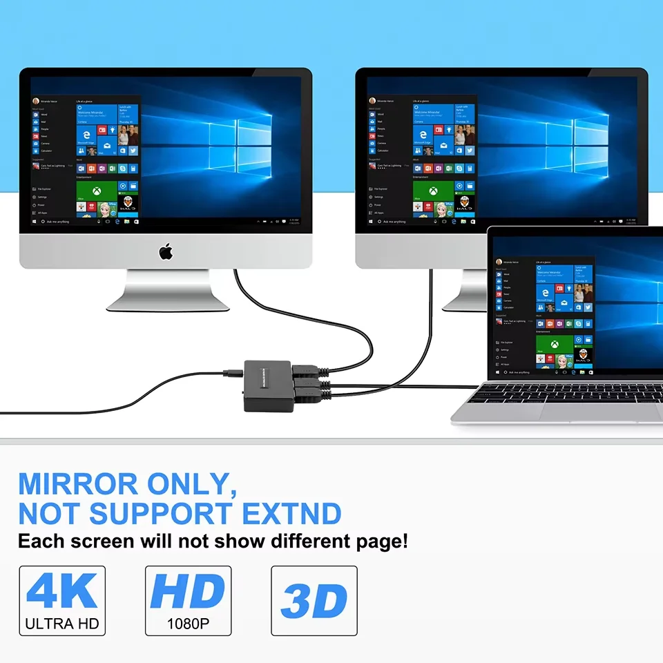 HDMI Splitter 4K HDMI Distribute 1 In 2 Out 4K@30Hz 1080P Audio Video Splitter 1x2 Converter Adapter for PS4 TV Box HDTV DVD