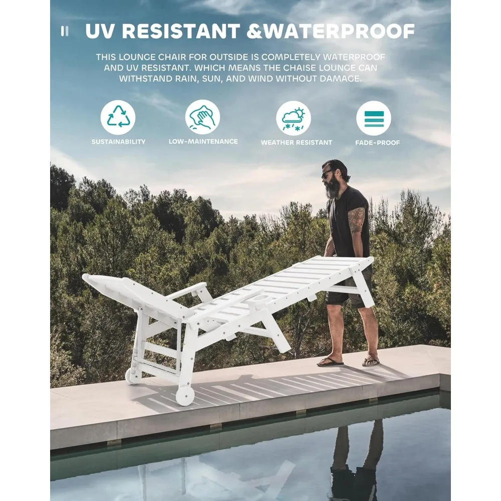 

Patio Chaise Lounge Chair, 78'' Long HDPE 5 Positions Adjustable Outdoor Lounger, Poly Lounge Chair with Rolling Wheels