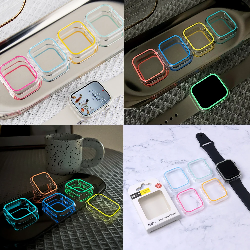 

New Luminous Cover For Apple Watch Case 41MM 45MM 44MM 40MM Man Girl Soft Clear TPU Cover For IWatch 7 6 SE 5 4 3 2 38MM 42MM