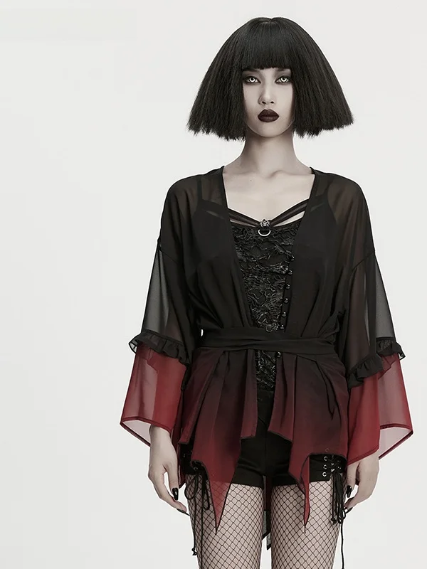 

Gothic Style Color Block Loose Lace Chiffon Cardigan Women's Design Sensation Short Sun Protection Fashionable Vintage Wind
